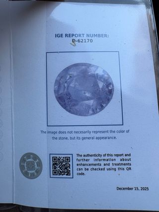 Zafiro 1.23 ct con certificado IGE