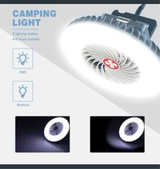 Ventilador colgante azul y blanco