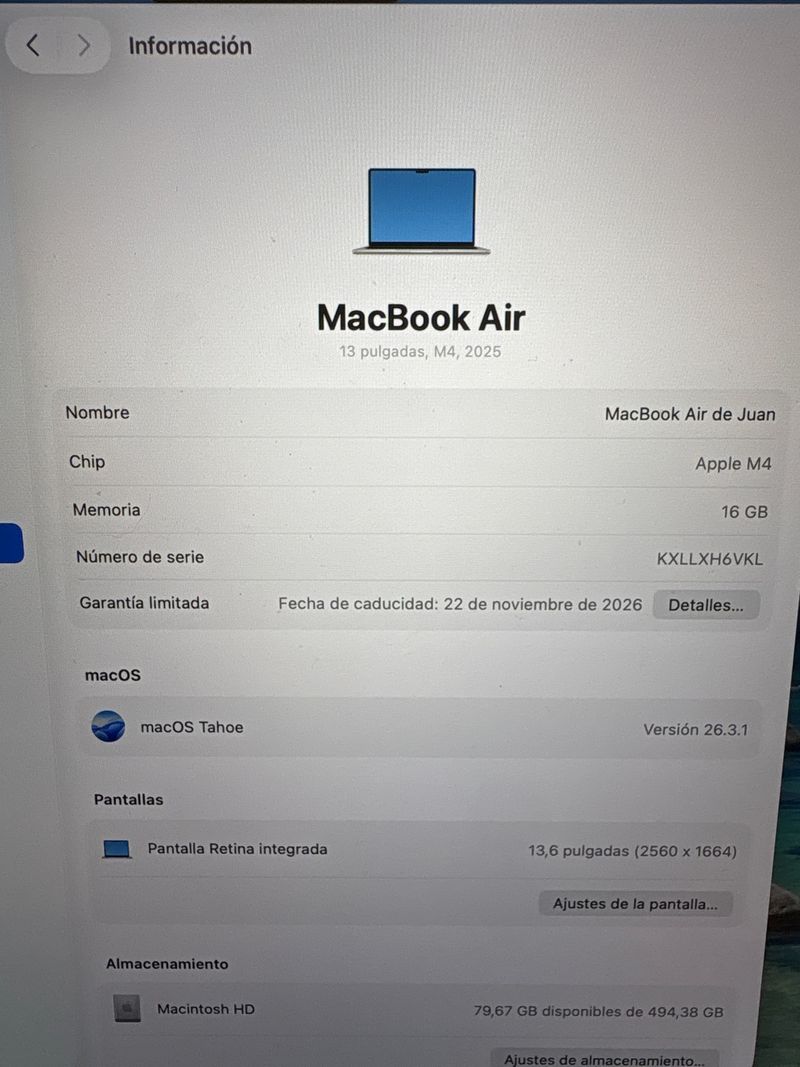 MacBook Air M4 16GB 516GB Plata Estrellado