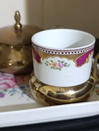 Set 2 Tazzine Caffè Limoges Oro e Bianco