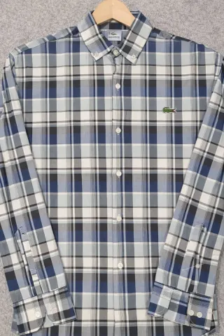 Camisa Lacoste Cuadros Azul y Gris Talla 44
