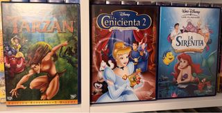 3 DVDs Disney (Tarzán, Cenicienta 2, Sirenita)