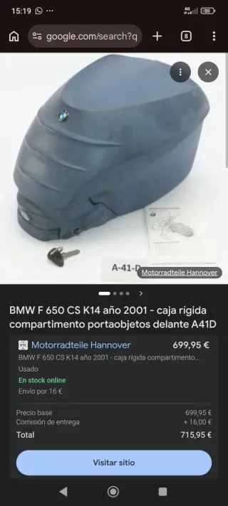 Baúl sobre depósito BMW F650CS Scarver