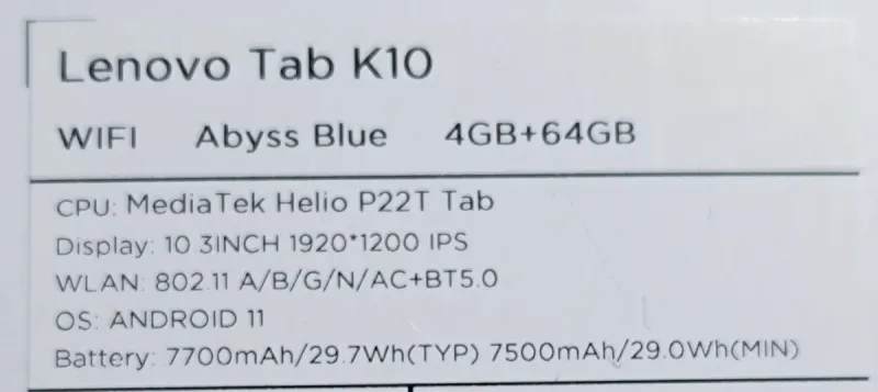Tablet Lenovo Tab K10 afbeelding 3