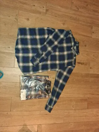 Camisa de franela azul a cuadros talla S