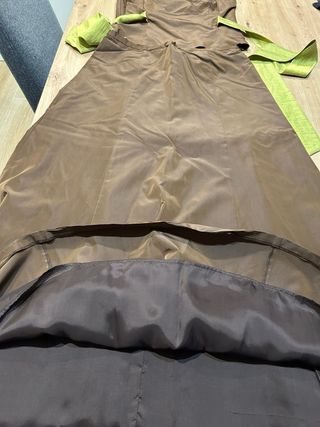 Vestido dos piezas fiesta marrón y verde pistacho