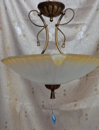 Lámpara colgante vintage dorada y cristal