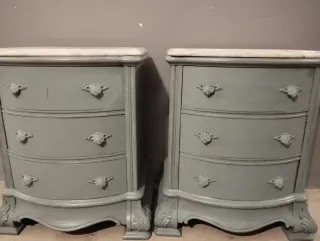 Pareja Mesitas Noche Madera y Mármol