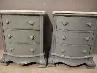 Pareja Mesitas Noche Madera y Mármol