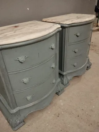 Pareja Mesitas Noche Madera y Mármol