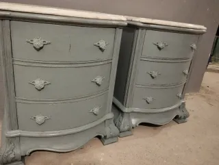 Pareja Mesitas Noche Madera y Mármol