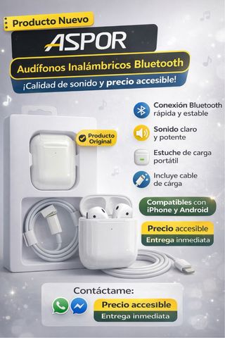 udífonos inalámbricos Aspor Bluetooth + Cable de c
