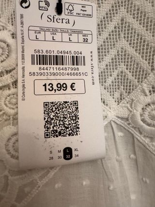 Blusa blanca Sfera encaje talla L
