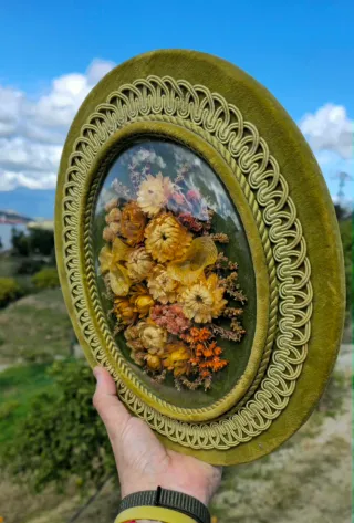 Fanal vintage ovalado flores secas