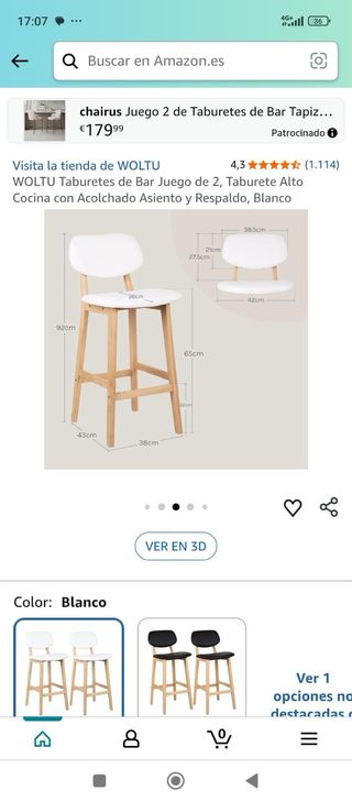 Taburete alto madera y blanco (2 unidades )