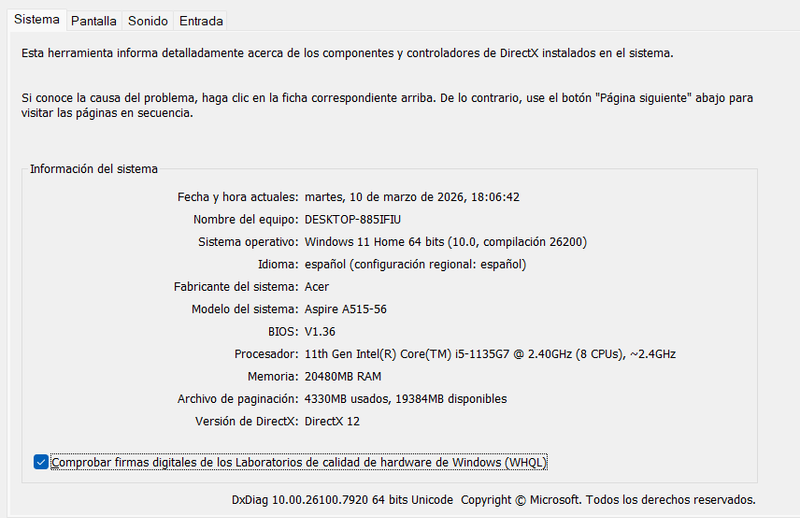 Acer Aspire Core I5 2,4GHz + 20GB + 500SSD NVME. afbeelding 4