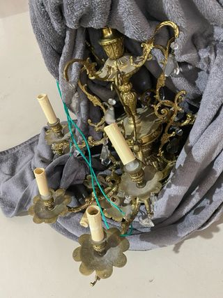 Lámpara antigua bronce y cristal