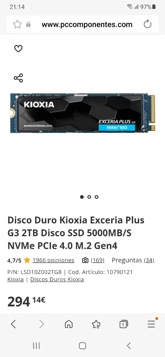 SSD 2Tb Kioxia Exceria Plus NVMe PCIe 4.0 afbeelding 4