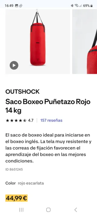 Saco de boxeo rojo OUTSHOCK