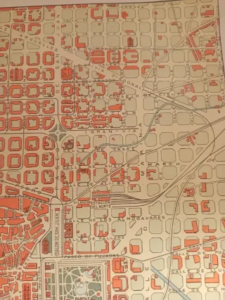 Lámina antigua de plano de Barcelona
