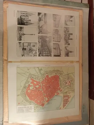 Lámina antigua de plano de Barcelona
