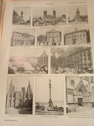 Lámina antigua de plano de Barcelona