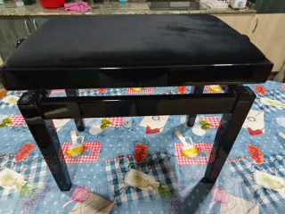 Banqueta de piano regulable terciopelo negro – com
