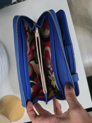 Cartera mujer azul y verde con ranas