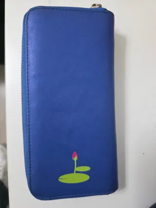 Cartera mujer azul y verde con ranas