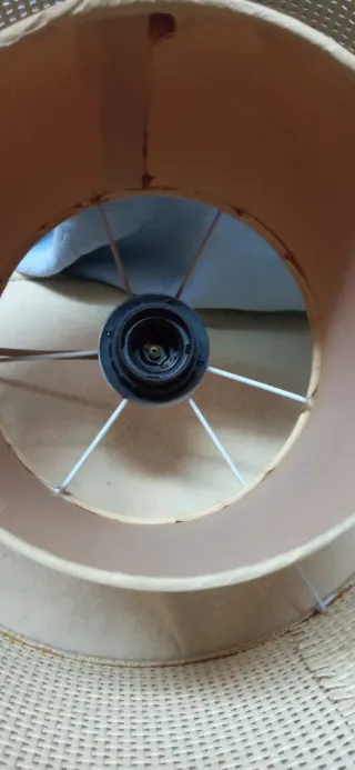 Lampada sospensione vintage rattan e tessuto