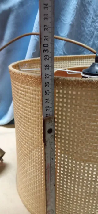 Lampada sospensione vintage rattan e tessuto