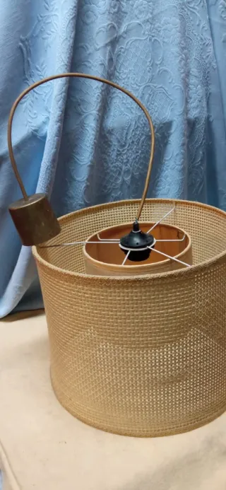 Lampada sospensione vintage rattan e tessuto
