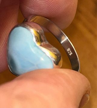 Anillo Plata 925 Corazón Larimar Talla 21