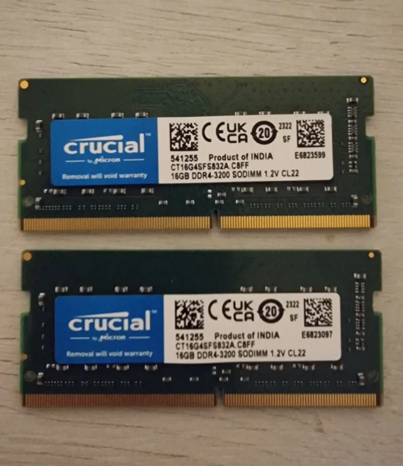 32GB Crucial. 2x 16GB DDR4 SODIMM RAM