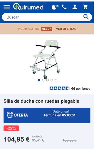 Silla de ducha con ruedas plegable