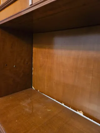 Mueble de salón de madera con vitrinas