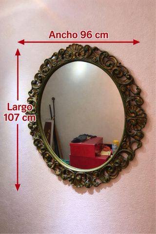 Espejo Ovalado Antiguo Dorado y Verde