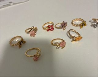 Lote 10 Anillos Metal Dorado Flores Ajustables