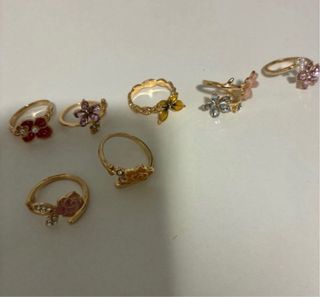 Lote 10 Anillos Metal Dorado Flores Ajustables