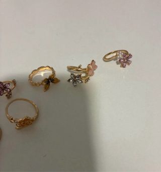 Lote 10 Anillos Metal Dorado Flores Ajustables