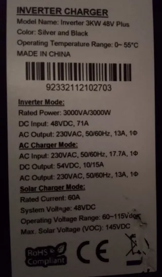 Inversor Cargador 3KW 48V Plus