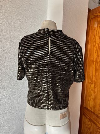Blusa Morgan Talla 38 Negro/Dorado Lentejuelas