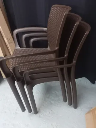 Pack 3 Sillas Jardín Plástico Marrón