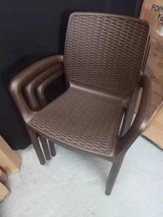 Pack 3 Sillas Jardín Plástico Marrón