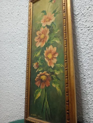 Cuadro de flores en dorado y verde