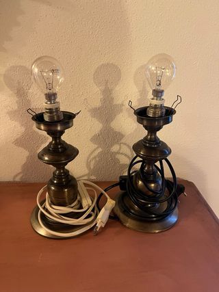 2 Lámparas Sobremesa Antiguas Cristal y Metal