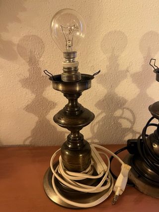 2 Lámparas Sobremesa Antiguas Cristal y Metal