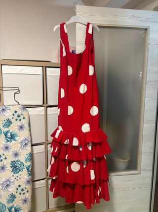 Vestido Flamenca Rojo Lunares Blancos