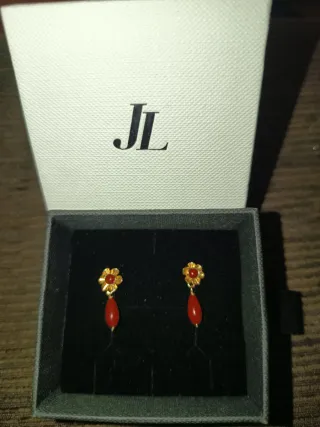 Pendientes Oro Corales Niña Rojo JL