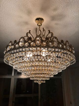 Set 4 lámparas de araña dorada con cristales